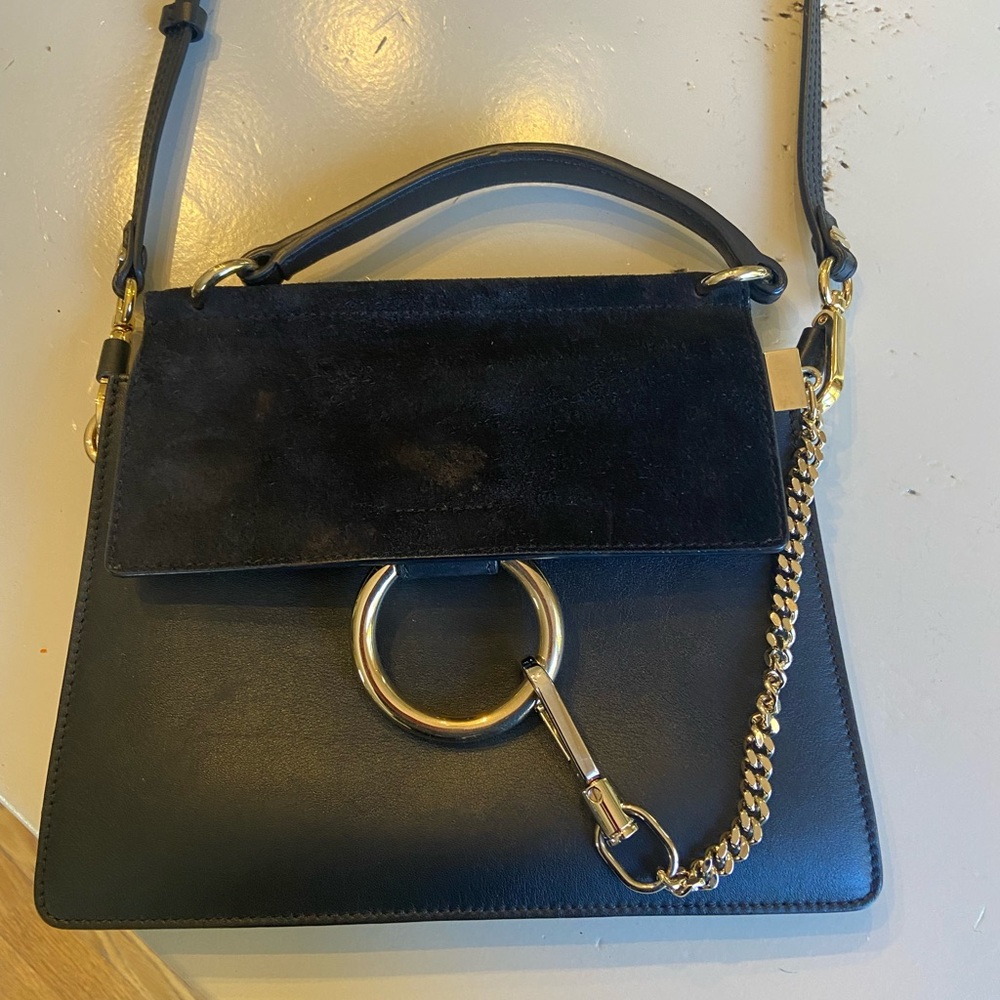Chloe "Faye" small suede and leather top handle bag in black